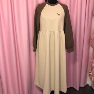 Cozy Brown and Tan Unicorn Embroidery Sweatshirt Dress